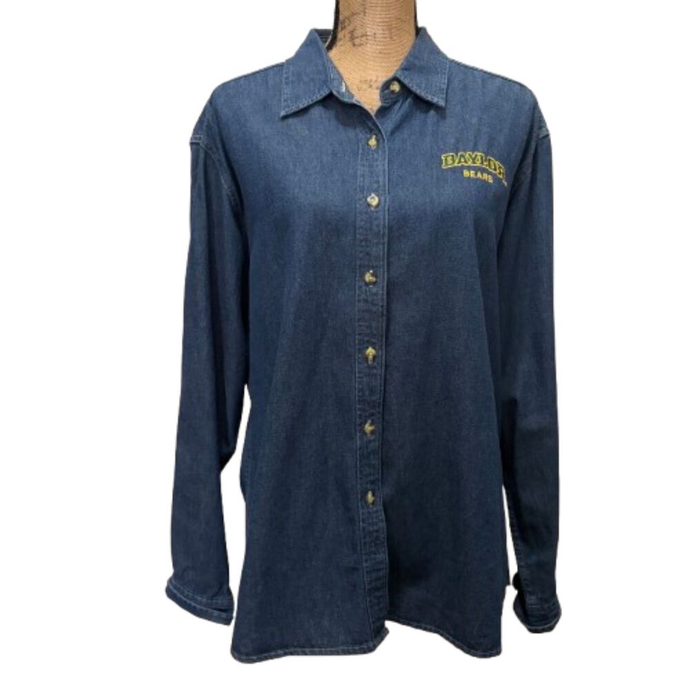 Vintage Port & Company Baylor Bears Denim Shirt‎ Button Down Collegiate Size XL